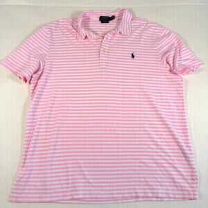 Polo Ralph Lauren Featherweight Mesh XXL Pink White Stripe Polo Shirt Golfcore